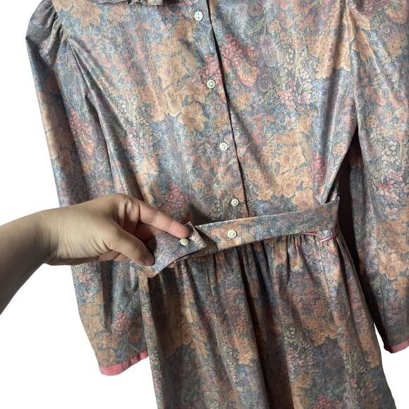 Tess Originals Vintage Prairie Dress Floral Puff Sleeve Peter Pan Collar Size 14 - Picture 10 of 12